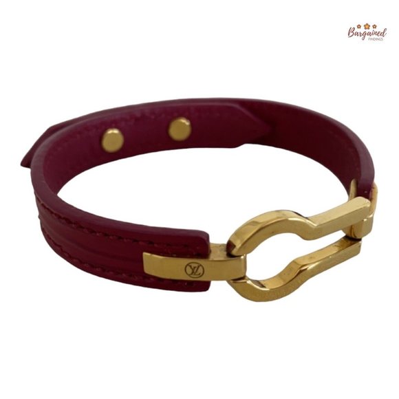 Authentic Louis Vuitton Burgundy Leather Gold Keyhole Bracelet 17 - Picture 8 of 13